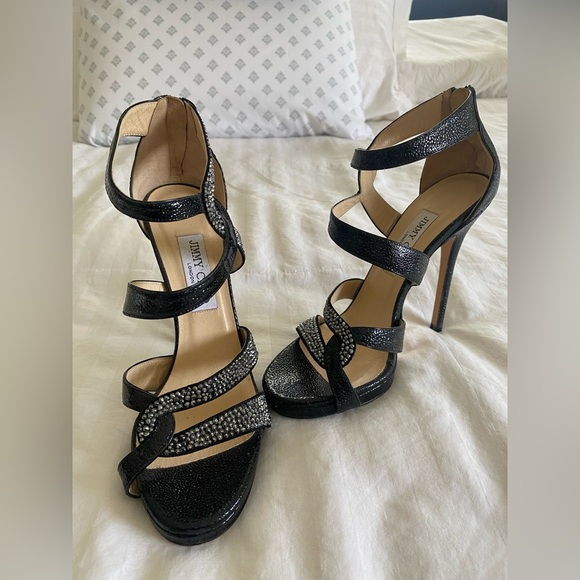 ✨ Jimmy Choo Black Strappy Platform Heels – Size 39.5 (US 9.5) ✨ - Picture 6 of 11